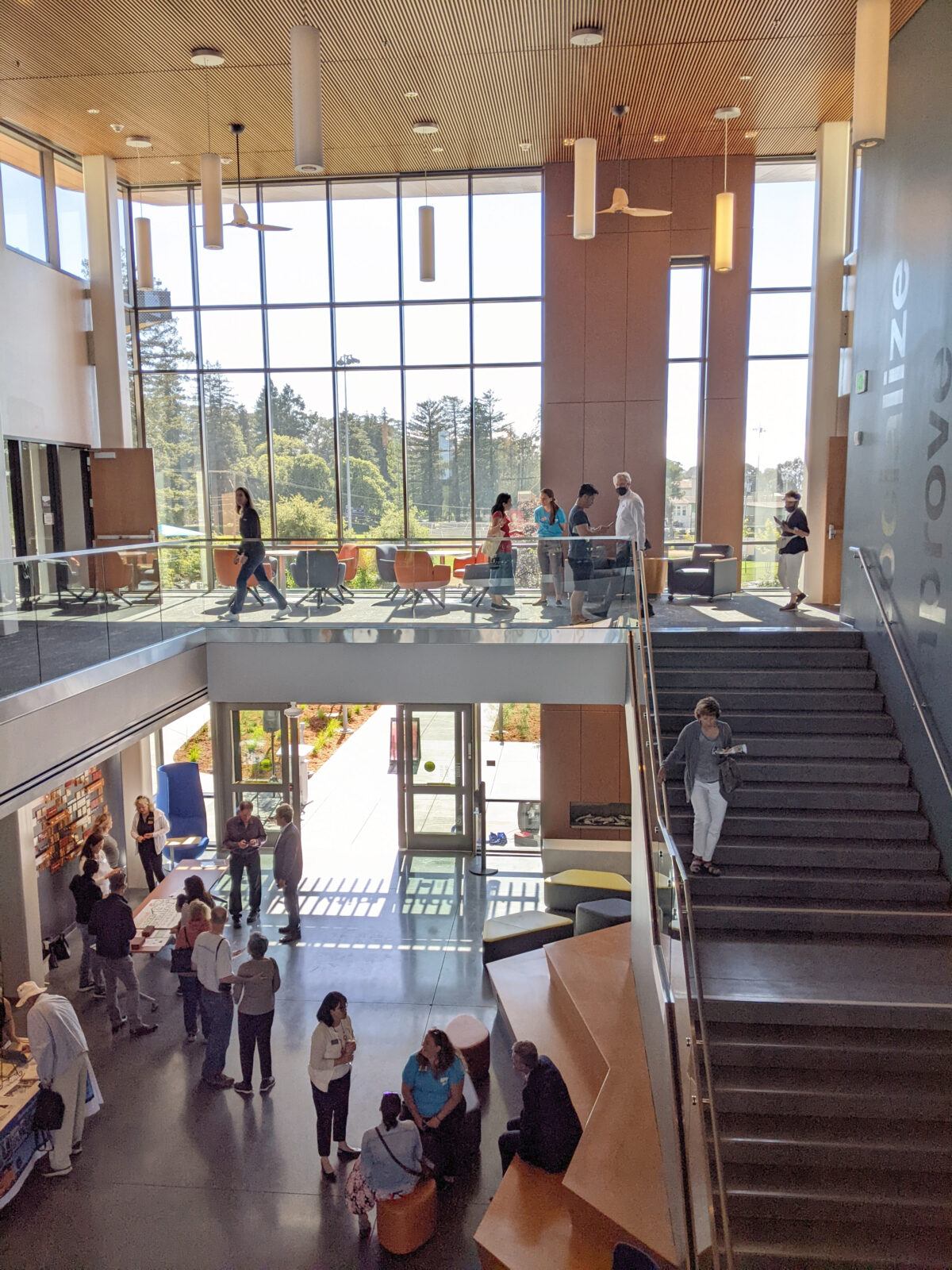 Entry and central staircase inside the Burlingame Community Center