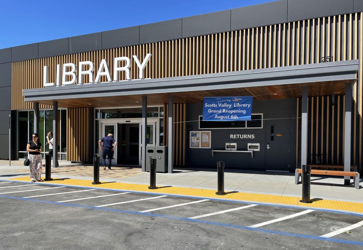New library exterior facade with signage